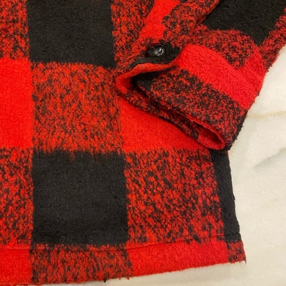 Pomander Place Tuckernuck Shirt Jacket Size Small Red Black Plaid Wool Blend - Picture 5 of 14